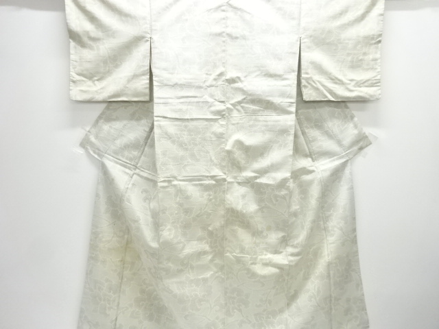 アンティーク　花唐草模様織出し十日町紬着物